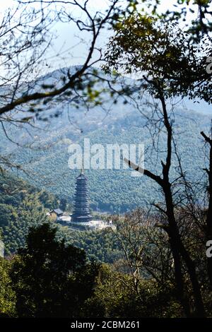 View of Xishan temple in mountain forests, Ningbo, Zhejiang, China Stock Photo