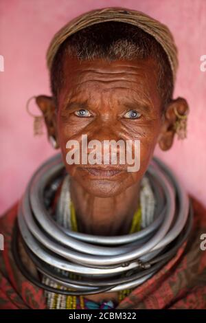 Bonda tribal woman in a rural village near Koraput in Odisha, India. Stock Photo