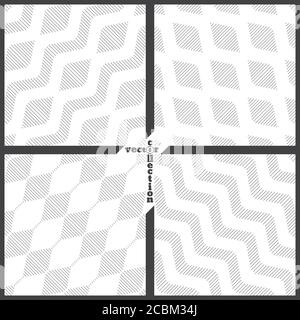 Set of vector seamless pattern. Collection of modern geometrical textures with regularly repetition linear rhombuses, waves, zigzags, hexagons. Trendy Stock Vector