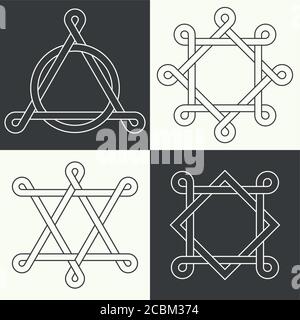 Character set, executed in linear style.Celtic signs, knots and interlacings. Concept of secret and origin of mankind. The mascots and charms executed Stock Vector