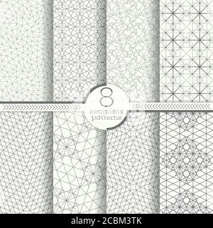 Set of seamless patterns. Modern stylish textures.  Abstract geometrical background. Original linear texture with repeating thin broken lines, polygon Stock Vector