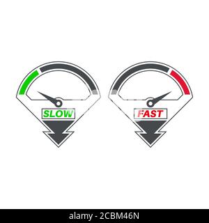 Set of icons of a speedometer with slow and fast loading. Vector illustration. Stock Vector