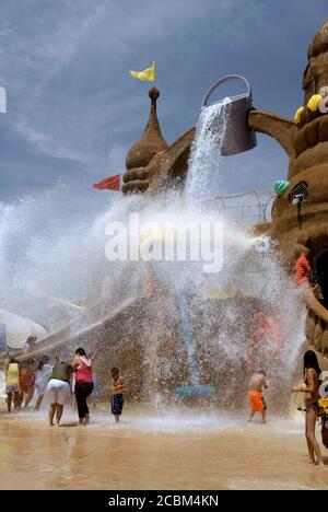 South Padre Island, Texas July 14, 2006: Waterpark enthusiasts enjoy Schlitterbahn Water Park on South Padre Island in far south Texas on a hot summer day.  The park hosts thousands of visitors a day during the sweltering summer heat. ©Bob Daemmrich Stock Photo