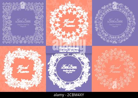 Floral ornate frames with place for text. Stylish invitation card. Elegant greeting card. Vector element of graphic design Stock Vector