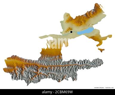 Shape of Leninabad, region of Tajikistan, with its capital isolated on white background. Topographic relief map. 3D rendering Stock Photo