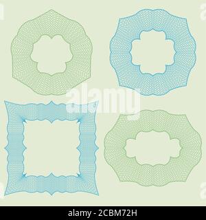 Set guilloche of elements. Templates for design. Decorative framework. Vector illustration. Stock Vector