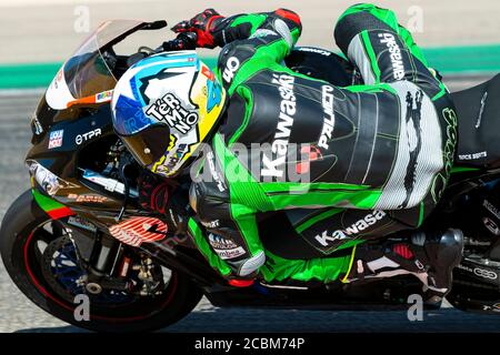 14th August 2020; Ciudad del Motor de Aragon, Alcaniz, Spain;  Aragon World Super Bike Test; Roman Ramos of the Kawasaki Pedercini Team rides the Kawasaki ZX-10RR Stock Photo