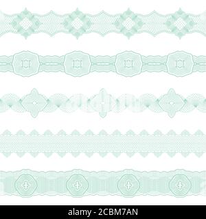 Set of seamless borders of elements guilloche. Pattern Brush.Vector illustration for scenery of documents. Stock Vector