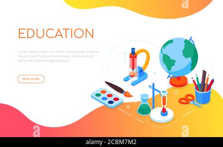 Education concept - modern colorful isometric web banner Stock Vector