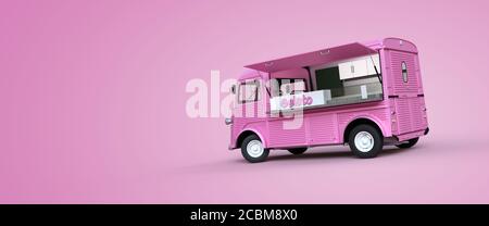 ice cream truck on pink background 3D rendering Stock Photo