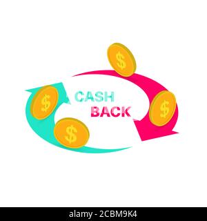 Sign cash back. Banner. A bonus upon purchase. Incentive action. Isometry.3D. Flat style. Vector illustration. Stock Vector