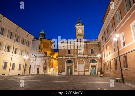 Ravenna - The square Piazza del Popolo, and church Chiesa di Santa Maria del Suffragio at dusk. Stock Photo