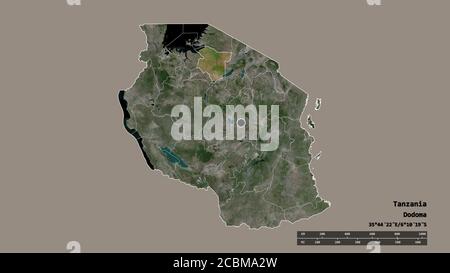 Simiyu Simiyu, region of Tanzania. Satellite imagery. Shape outlined against ...