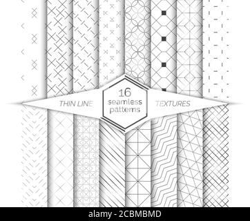 Big set of vector seamless patterns. Modern stylish geometric textures with thin lines. Regularly repeating geometrical backgrounds with linear shapes Stock Vector