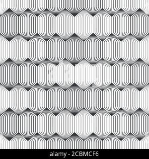 Vector seamless pattern. Infinitely repeating modern geometrical stylish texture. Hexagonal linear grid with striped hexagons with halftone effect. Stock Vector