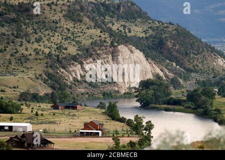 The Yellowstone River flows through Paradise Valley in Emigrant, Montana. Stock Photo