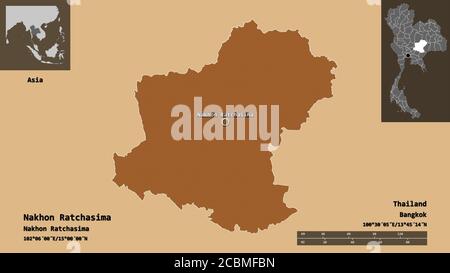 Shape Of Nakhon Ratchasima Province Of Thailand With Its Capital Isolated On Solid Background Distance Scale Region Preview And Labels Compositio Stock Photo Alamy