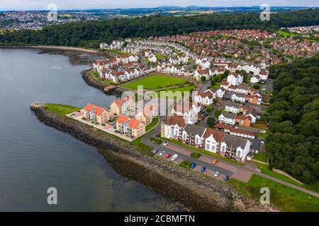 Aerial view of St Davids harbour, Dalgety bay, Fife, Scotland. Stock Photo