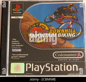 Photo of an Original Playstation 1 CD box and cover for No fear Downhill mountain biking by Codemasters Stock Photo