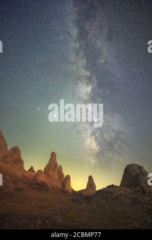 Vertical shot of the Milky Way Galaxy over Trona Pinnacles