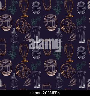 Seamless pattern of beer elements , for wrapping paper, wallpaper, fabric pattern, backdrop, print, gift wrap, cover of notebook, envelope Stock Vector
