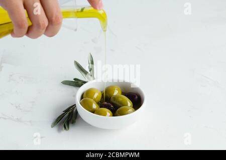 Olive oil and olives, typical from Spain Stock Photo