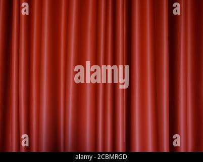 Front view of a folded red polyester curtain. High resolution full frame textured background. Stock Photo