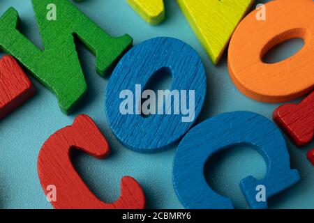 Close-up letters macro photo top view, educational games concept design Stock Photo