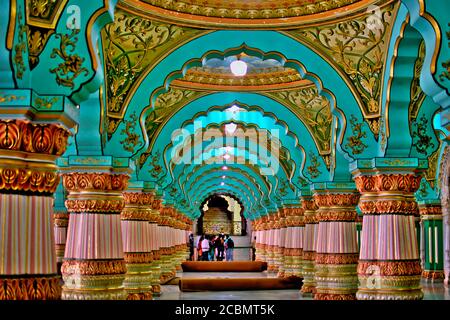 MYSORE,KARNATAKA,INDIA - OCTOBER 20,2019 : Mysore palace inside architecture.Mysore palace, a historical palace and royal residence located within the Stock Photo