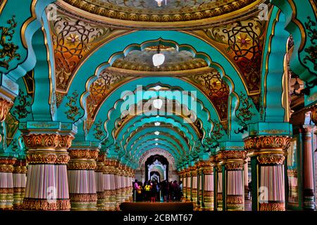 MYSORE,KARNATAKA,INDIA - OCTOBER 20,2019 : Mysore palace inside architecture.Mysore palace, a historical palace and royal residence located within the Stock Photo