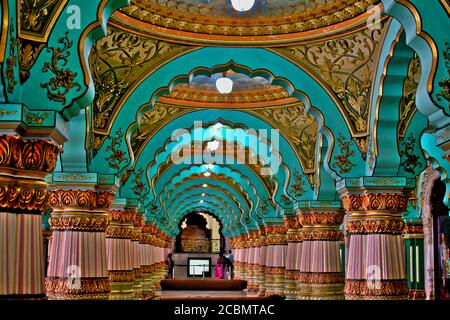 MYSORE,KARNATAKA,INDIA - OCTOBER 20,2019 : Mysore palace inside architecture.Mysore palace, a historical palace and royal residence located within the Stock Photo