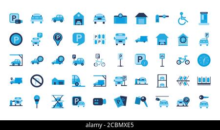 parking flat style icon set design, Park and transportation theme Vector illustration Stock Vector