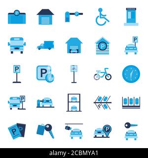 parking flat style icon set design, Park and transportation theme Vector illustration Stock Vector