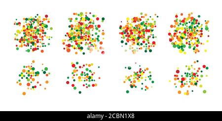 Set of colorful dotted round shapes, stains, circles, blobs isolated on white Stock Vector