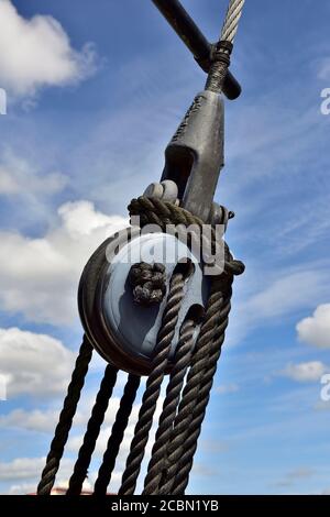 Rigging (rope) on a historic sailing ship in winter Stock Photo - Alamy