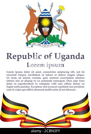 Flag of Uganda, Republic of Uganda. Template for award design, an official document with the flag of Uganda. Bright, colorful vector illustration Stock Vector