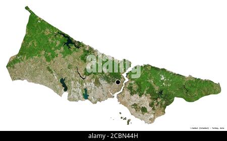 Shape of Istanbul, province of Turkey, with its capital isolated on white background. Satellite imagery. 3D rendering Stock Photo