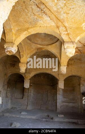Cakirkaya Monastery in the village of Gumushane, which is estimated to be built between the 13th and 15th centuries, 65 meters high rock carving made Stock Photo