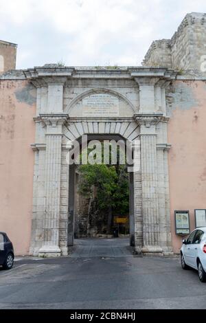 Porta Cristina gate in Cagliari, Italy on a cloudy summer day. Stock Photo