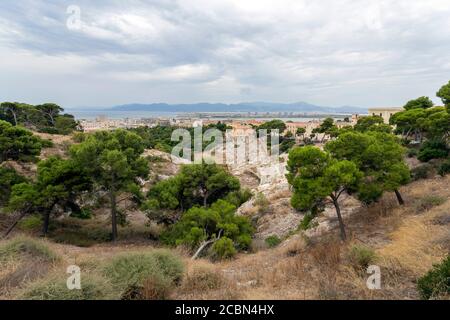 Roman Amphitheatre of Cagliari in Cagliari, Italy. Stock Photo