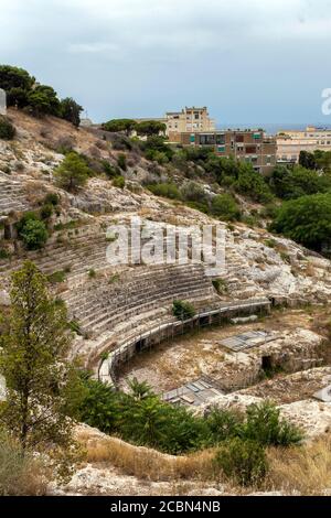 Roman Amphitheatre of Cagliari in Cagliari, Italy. Stock Photo