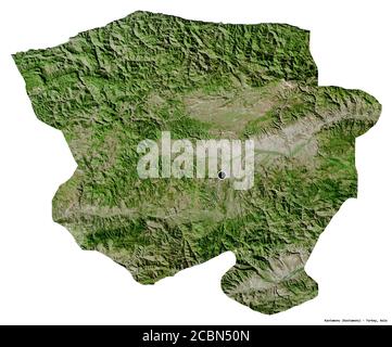 Shape of Kastamonu, province of Turkey, with its capital isolated on white background. Satellite imagery. 3D rendering Stock Photo