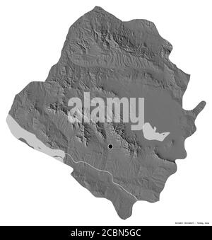 Shape of Kirsehir, province of Turkey, with its capital isolated on white background. Bilevel elevation map. 3D rendering Stock Photo