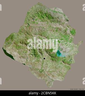 Shape of Kirsehir, province of Turkey, with its capital isolated on a solid color background. Satellite imagery. 3D rendering Stock Photo