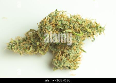 Dry marijuana isolated on white background top view Stock Photo