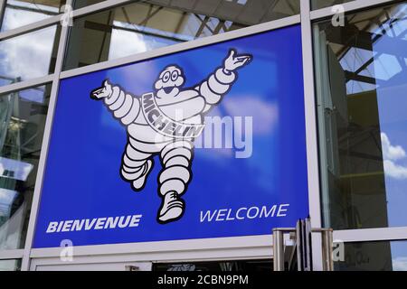 Clermont-Ferrand , auvergne / France - 08 10 2020 : Michelin bibendum logo blue sign and text on corporate museum Stock Photo