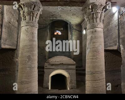 Inside catacombs of Kom El Shoqafa. Stock Photo