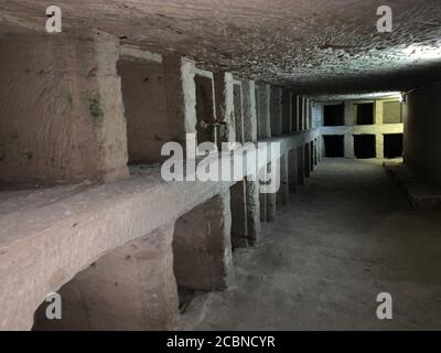 Inside catacombs of Kom El shokafa Stock Photo