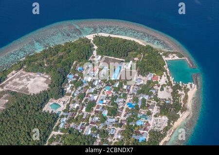 Aerial view of Kihaadhoo island in Baa Atoll of Maldives Stock Photo