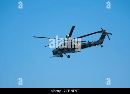 ZHUKOVSKY, RUSSIA - SEPTEMBER 01, 2019: Demonstration of the Mi-28 attack helicopter of the Russian Air Force at MAKS-2019, Russia. Stock Photo